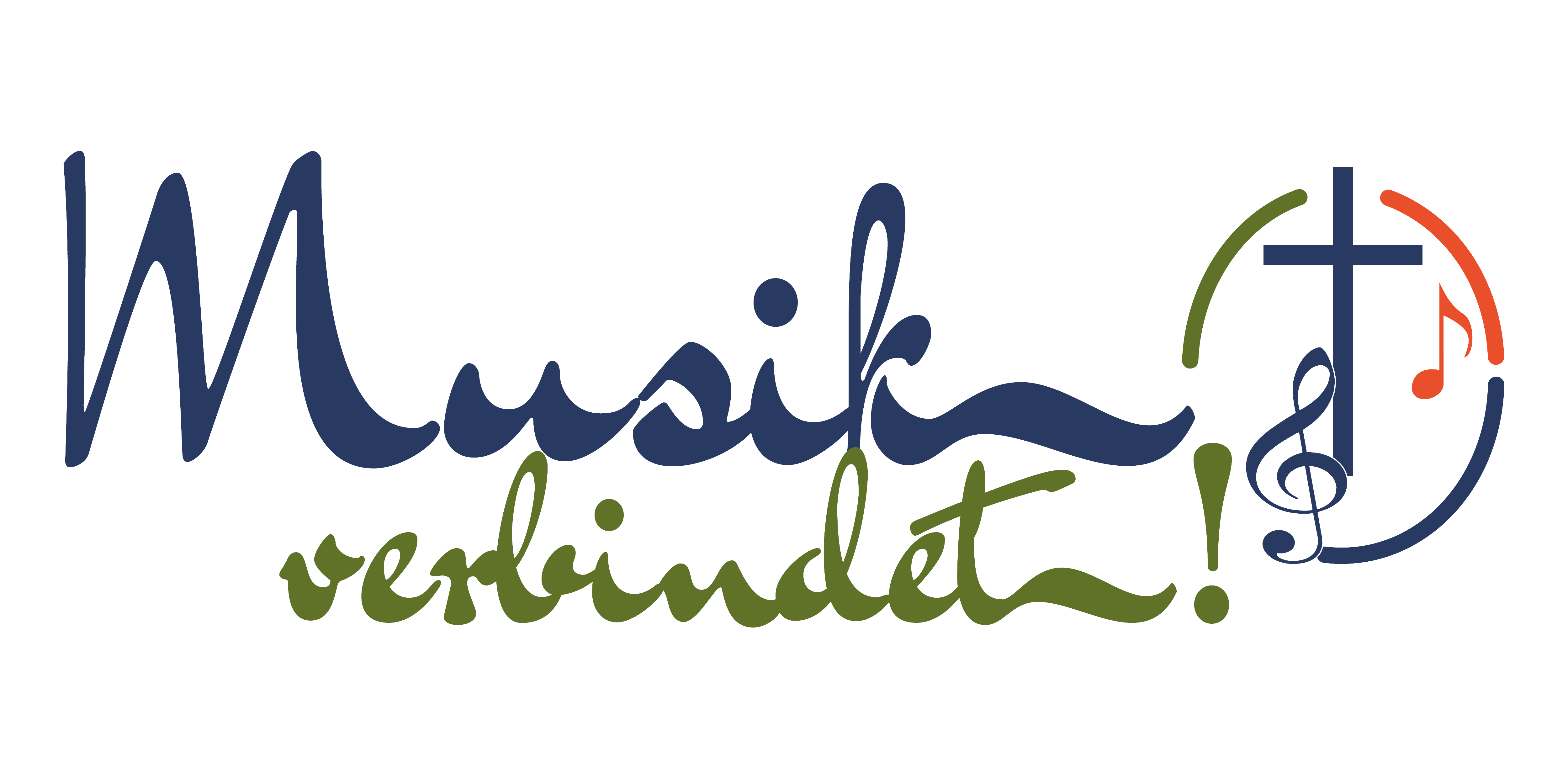 Musik verbindet! - Logo mit Kreuz, Notenschlüssel und Note